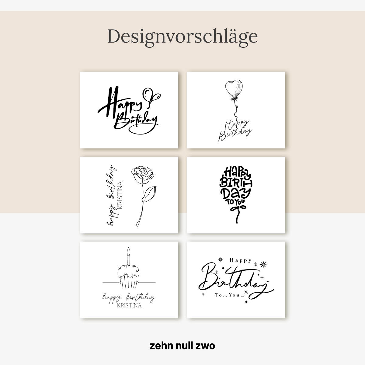 Designvorschläge für personalisierte Schnapsgläser zum Geburtstag mit verschiedenen Happy-Birthday-Motiven